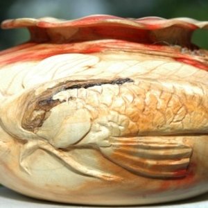 Turned Bowl / Hand Carved Koi Pond Flame Boxelder Burl