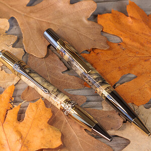 Ballpoint Pen - Finial Twist - Cirque - Buckeye Burl - Gold and Gunmetal - 12.jpg