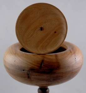 American Wormy Chestnut Finial Lidded Bowl