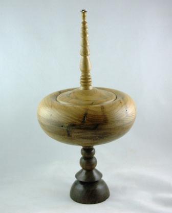 American Wormy Chestnut Finial Lidded Bowl