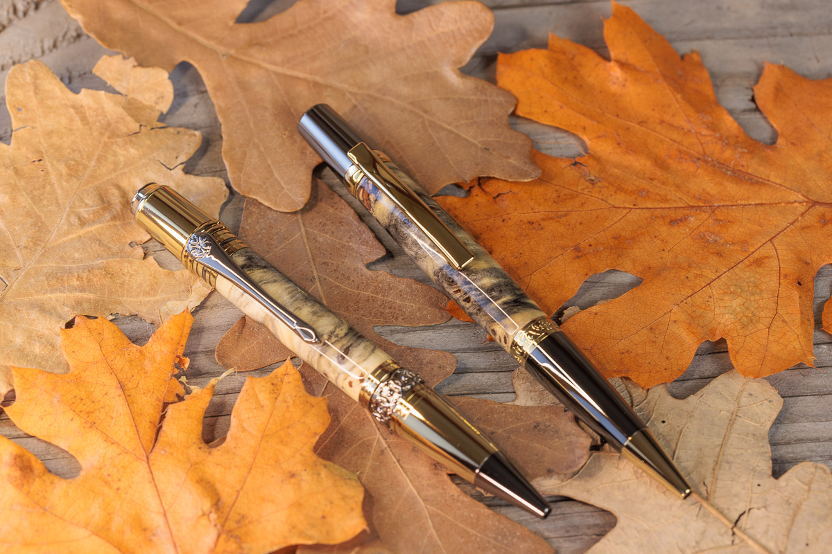 Ballpoint Pen - Finial Twist - Cirque - Buckeye Burl - Gold and Gunmetal - 12.jpg