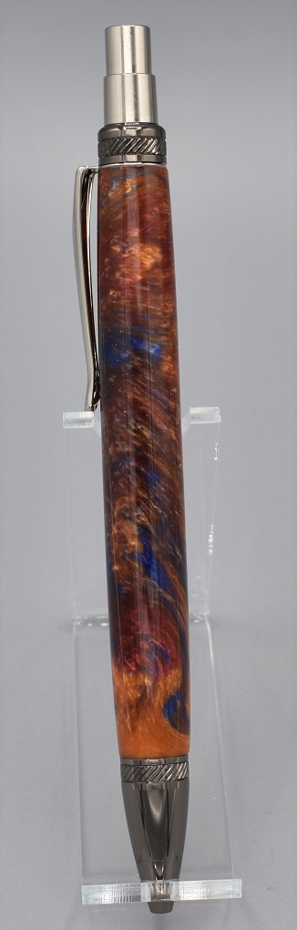 Blade click pen. Blue, red, Aztec gold resin, CA finish B1B.jpg