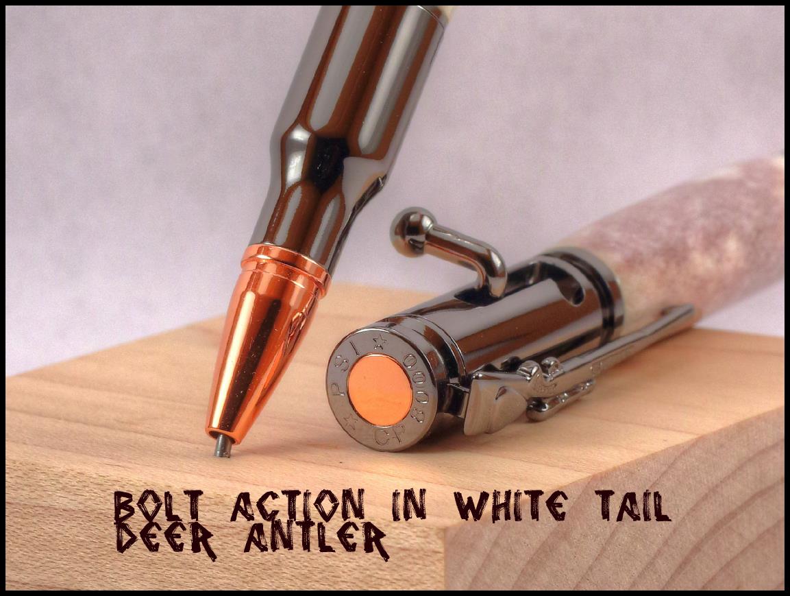 Gun Metal Bolt Action in White Tail Deer Antler