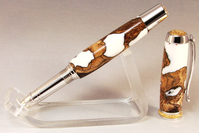 Jr Statesman II, 22K Gold Pecan Root Burl with White Alumilite